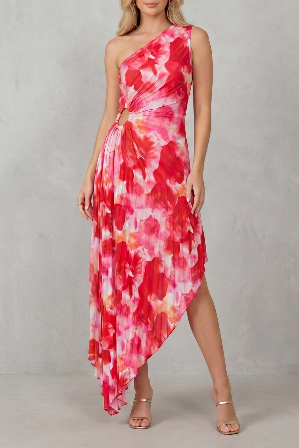 Juniper – Floral marcante – Vestido Longo Estampado com Um Ombro Só Feminino