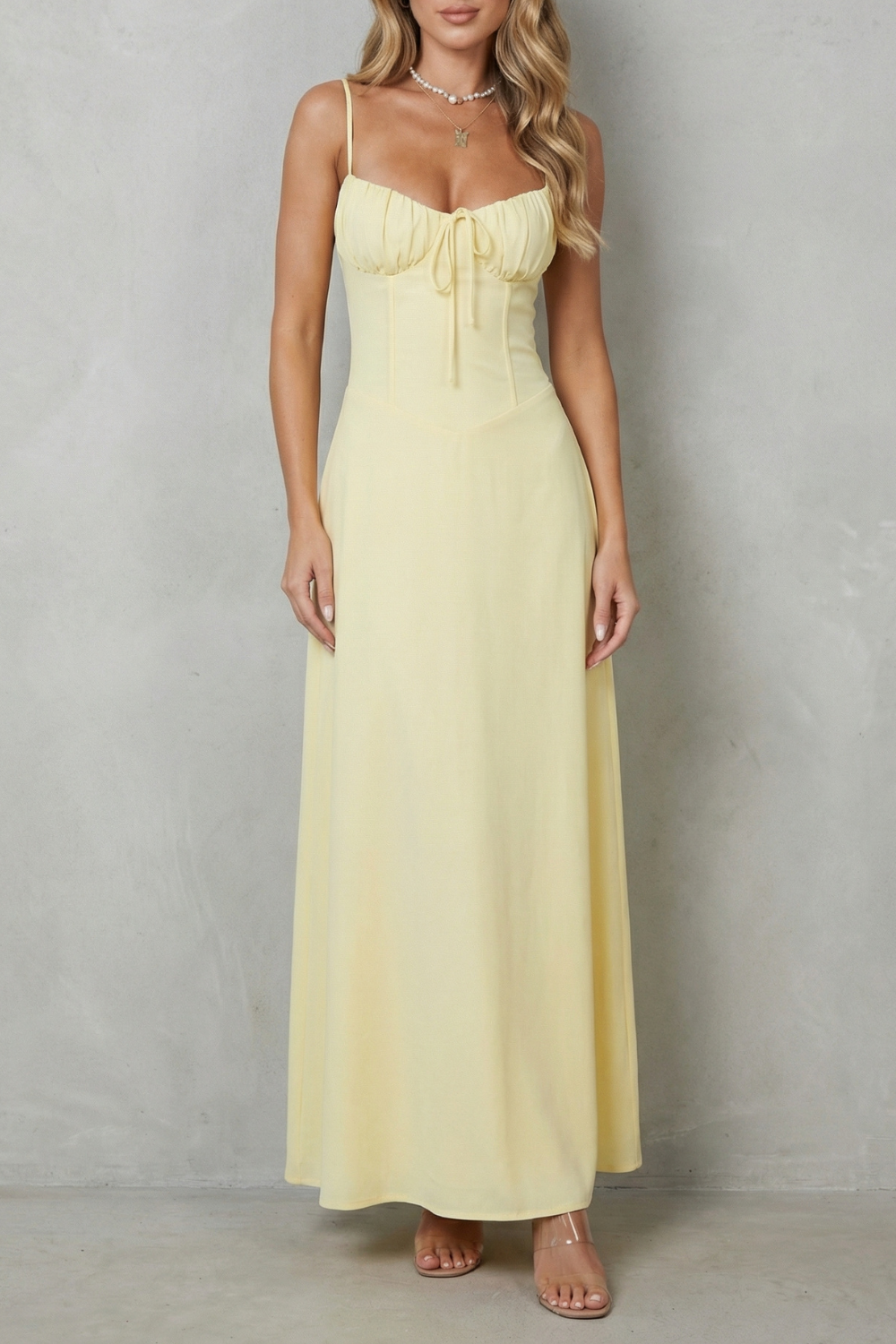 Selena – Charme de espartilho suave – Vestido longo fluido sem mangas
