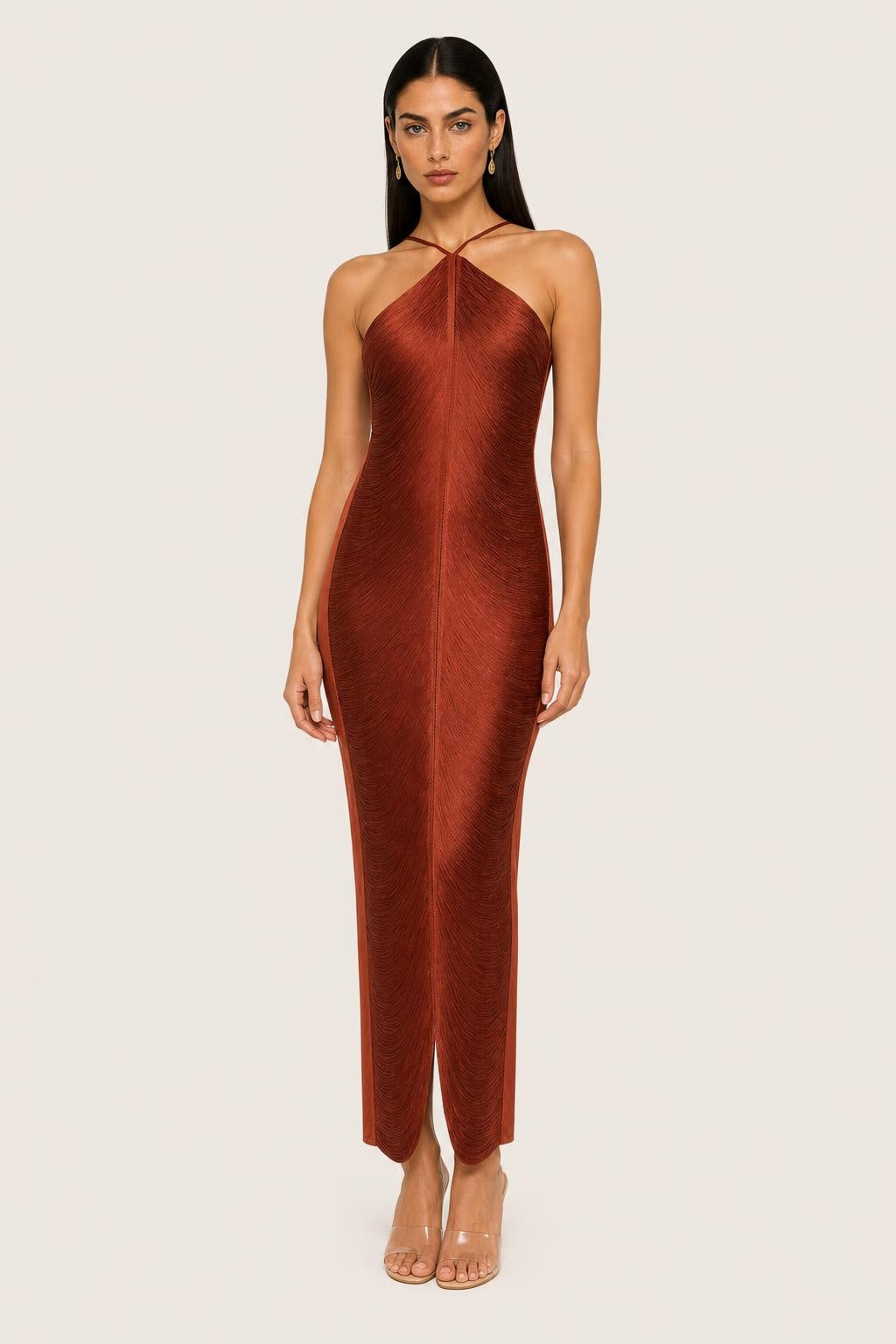 Vestido Longo com Franjas e Decote Halter - Ariane — studio_front — Helena [60601e8f-8a92-4ae3-96cd-7f8e3b501dce]