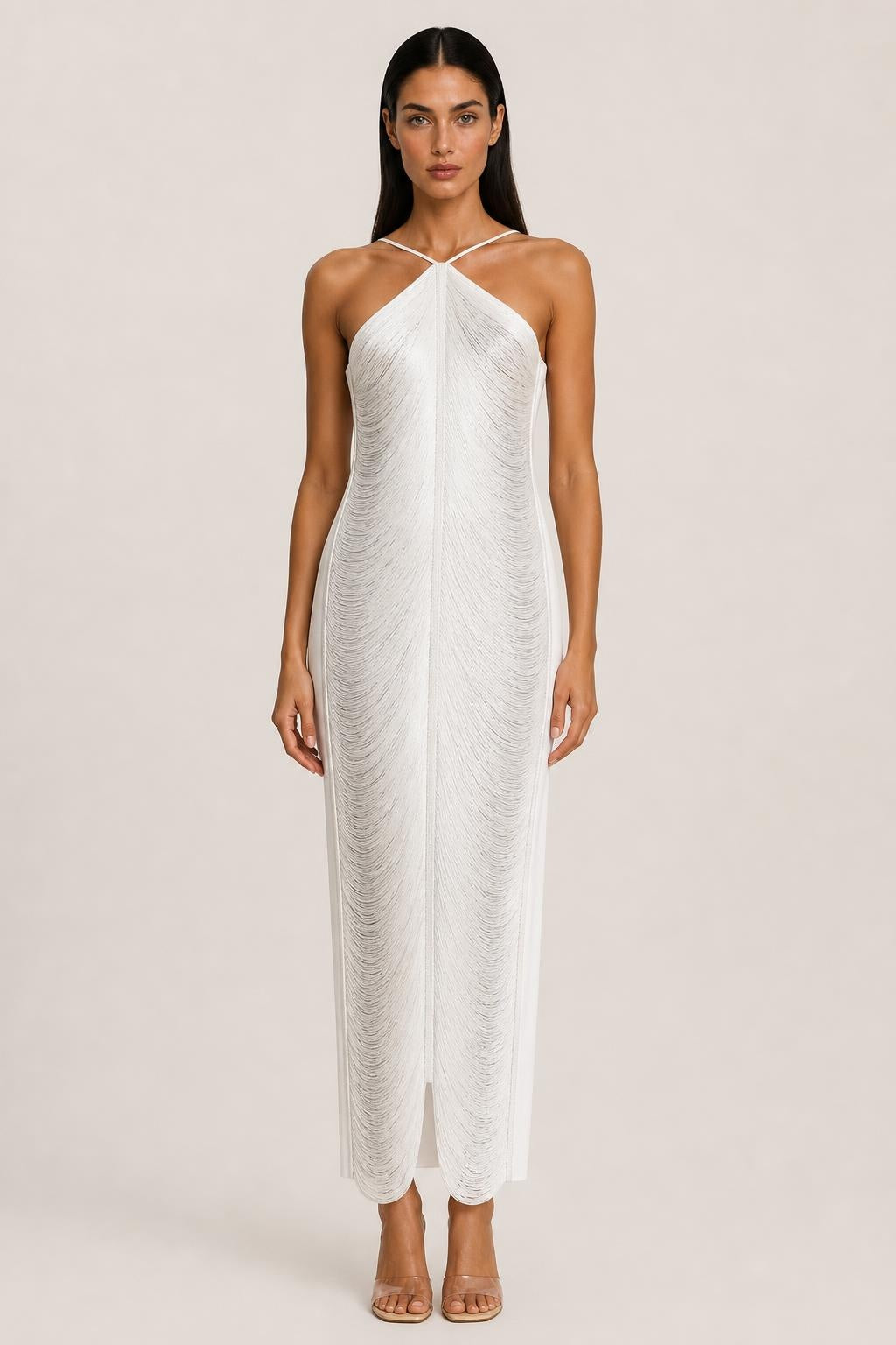 Vestido Longo com Franjas e Decote Halter - Ariane — studio_front — Helena [c097ab87-4645-4deb-9dc0-2e693643b155]