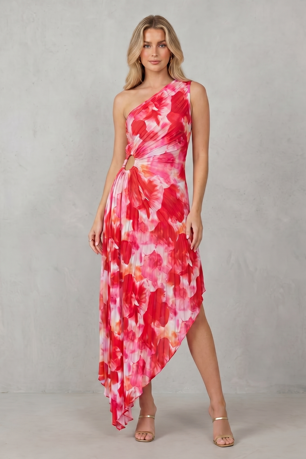 Juniper – Floral marcante – Vestido Longo Estampado com Um Ombro Só Feminino