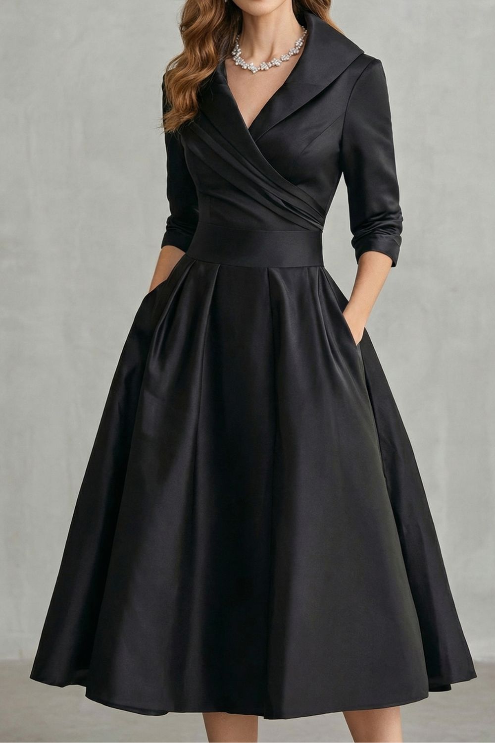 Élodianne – Elegância com gola drapeada – Vestido midi