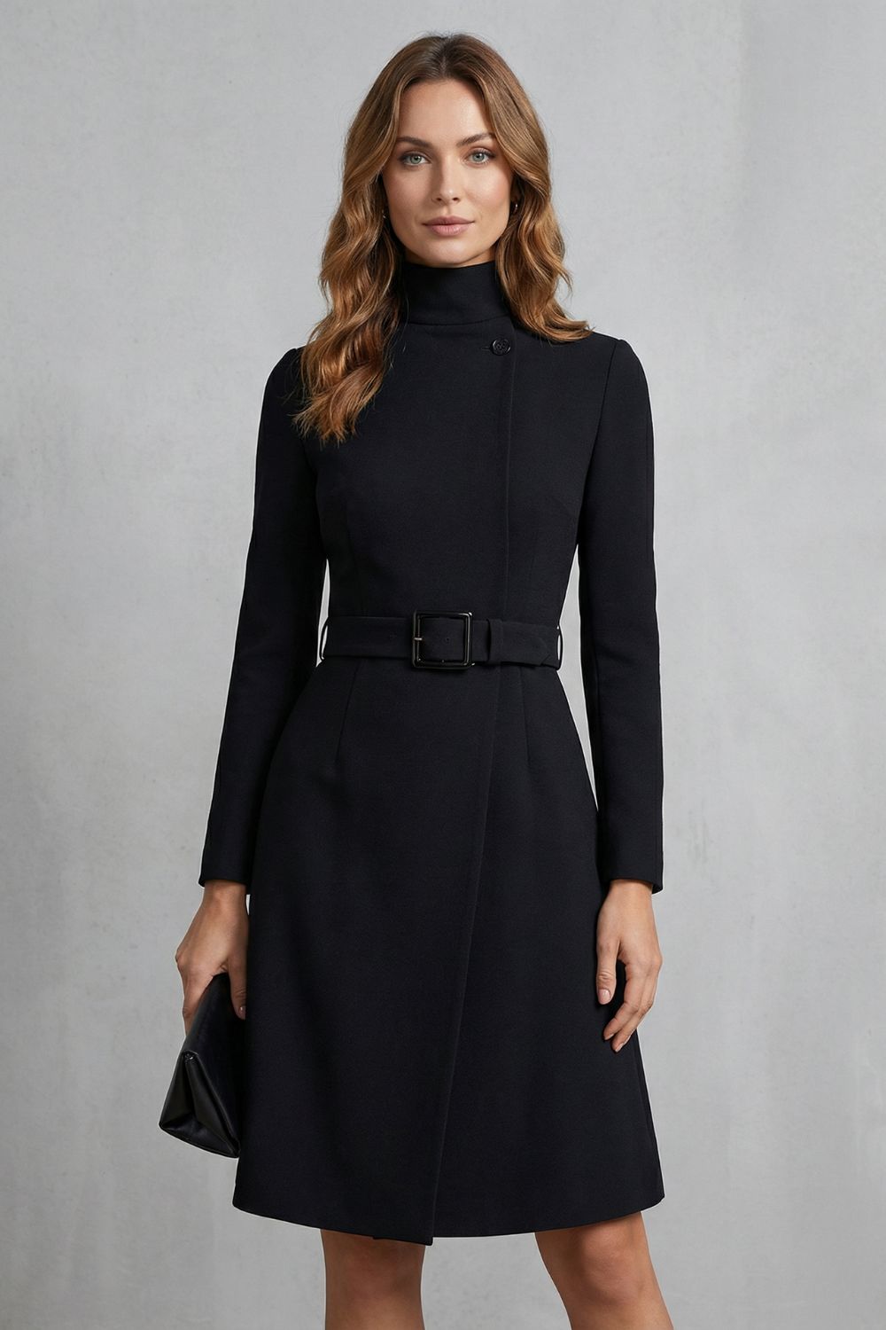 Nivara – Cintura cinto assimétrica – Vestido midi linha A