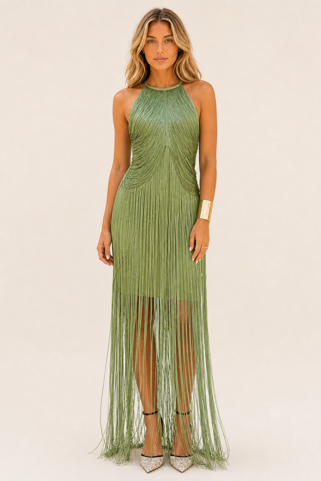 2025 European and American Cross-Border Party Elegant Halterneck Tassel Long Dress Dress — studio_front — Sofia [803552ac-f49a-4fb3-82e2-c8b83942ab12]