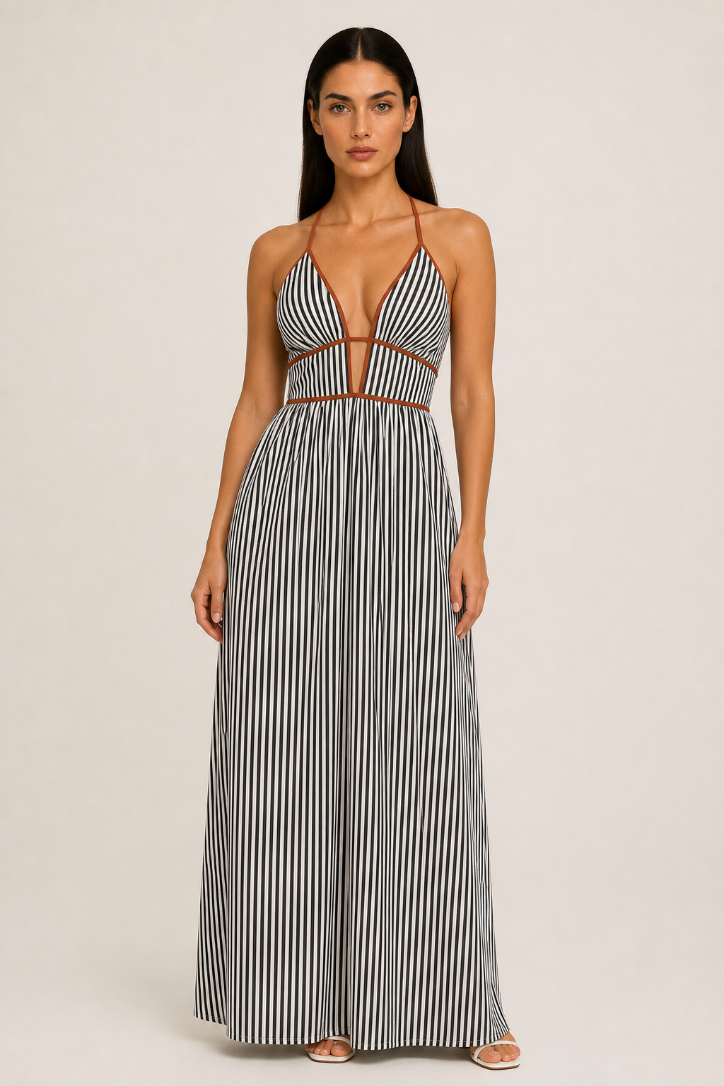 Striped Halter Neck Maxi Dress — studio_front — Helena [2d21172d-7ca3-4719-8296-375c14a382b0]