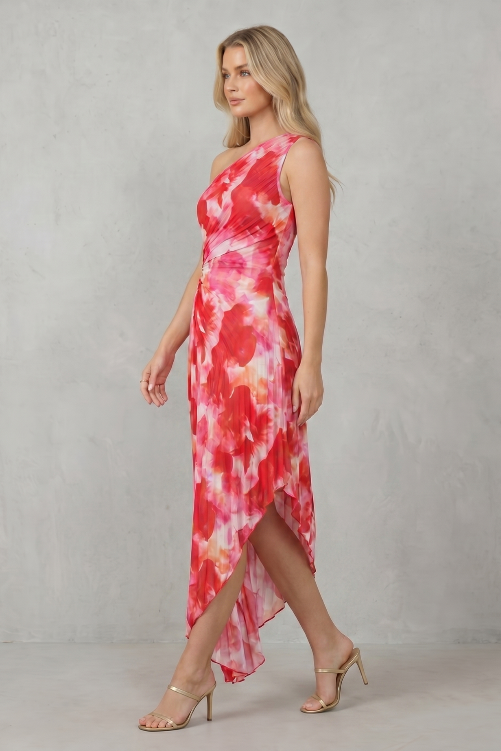 Juniper – Floral marcante – Vestido Longo Estampado com Um Ombro Só Feminino
