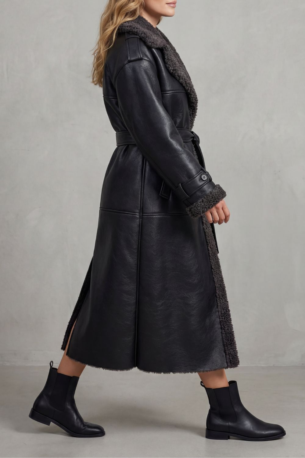Ravienne – Calor amplo com cinto – Casaco shearling