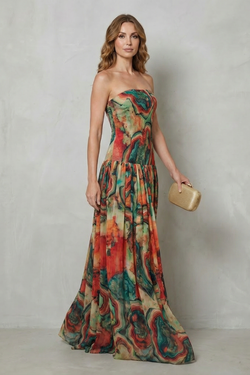 Lavielle – Vestido longo estampado ombro a ombro