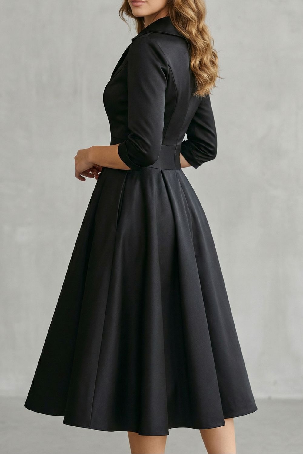 Élodianne – Elegância com gola drapeada – Vestido midi