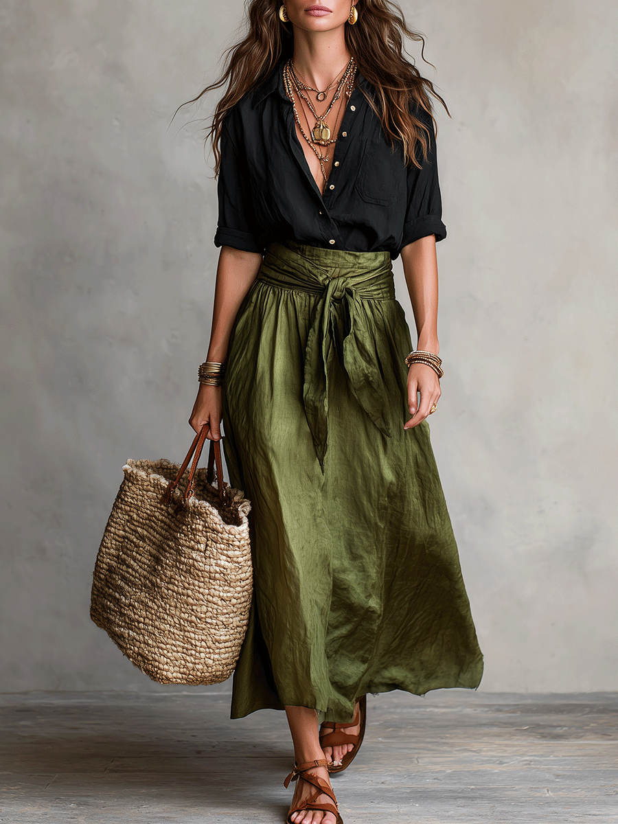Conjunto Boho Blusa + Saia Midi — Elegância Sem Esforço
