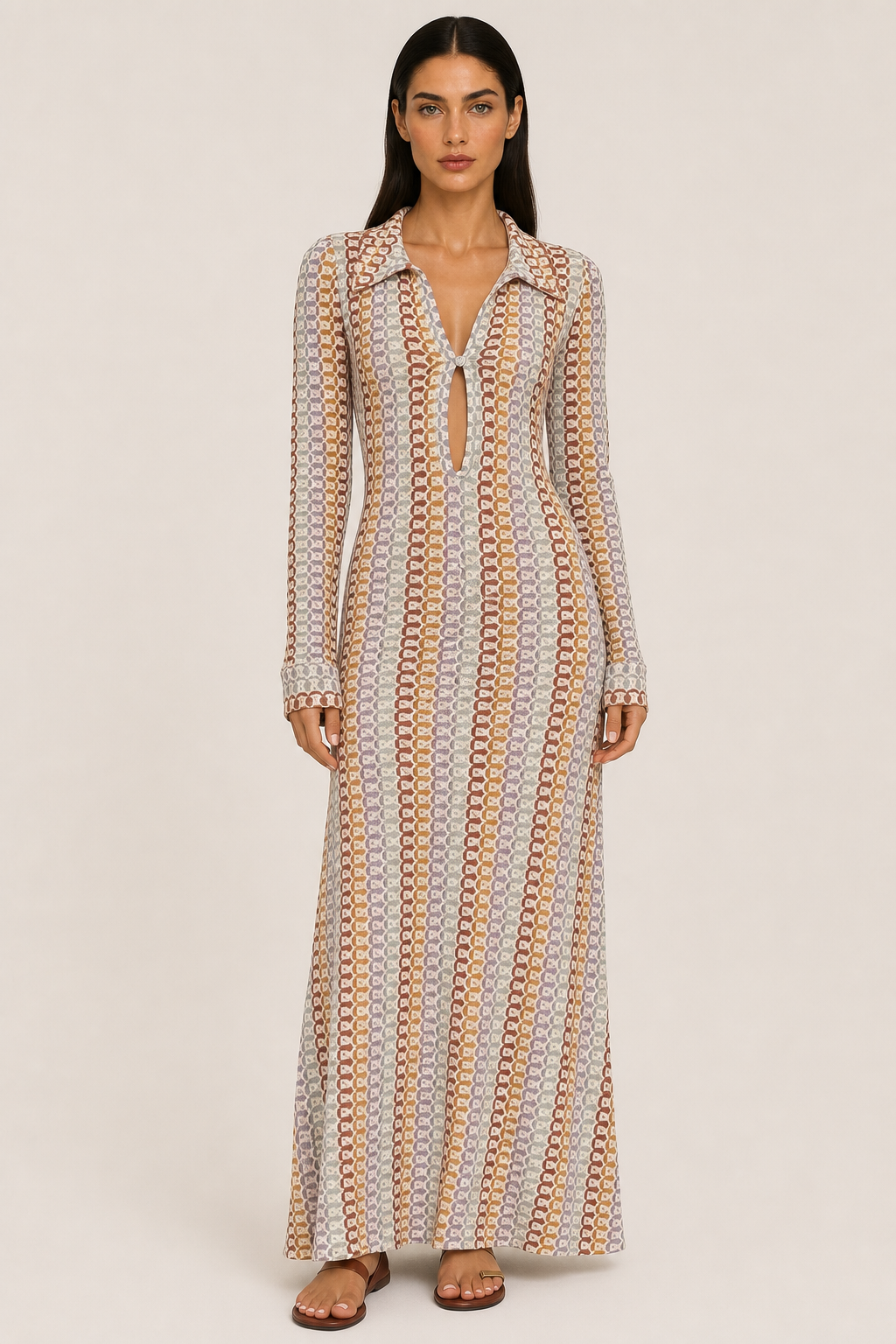 Clara - Women's Summer Crochet V-Neck Maxi Dress — studio_front — Helena [86c8e962-f4c9-45e9-bf51-677718e1ed90]