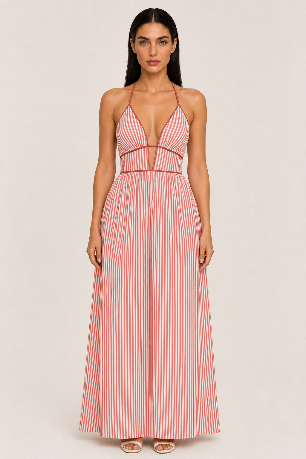Striped Halter Neck Maxi Dress — studio_front — Helena [76ed4dd3-ac75-4d0a-a004-f1495c6206b4]