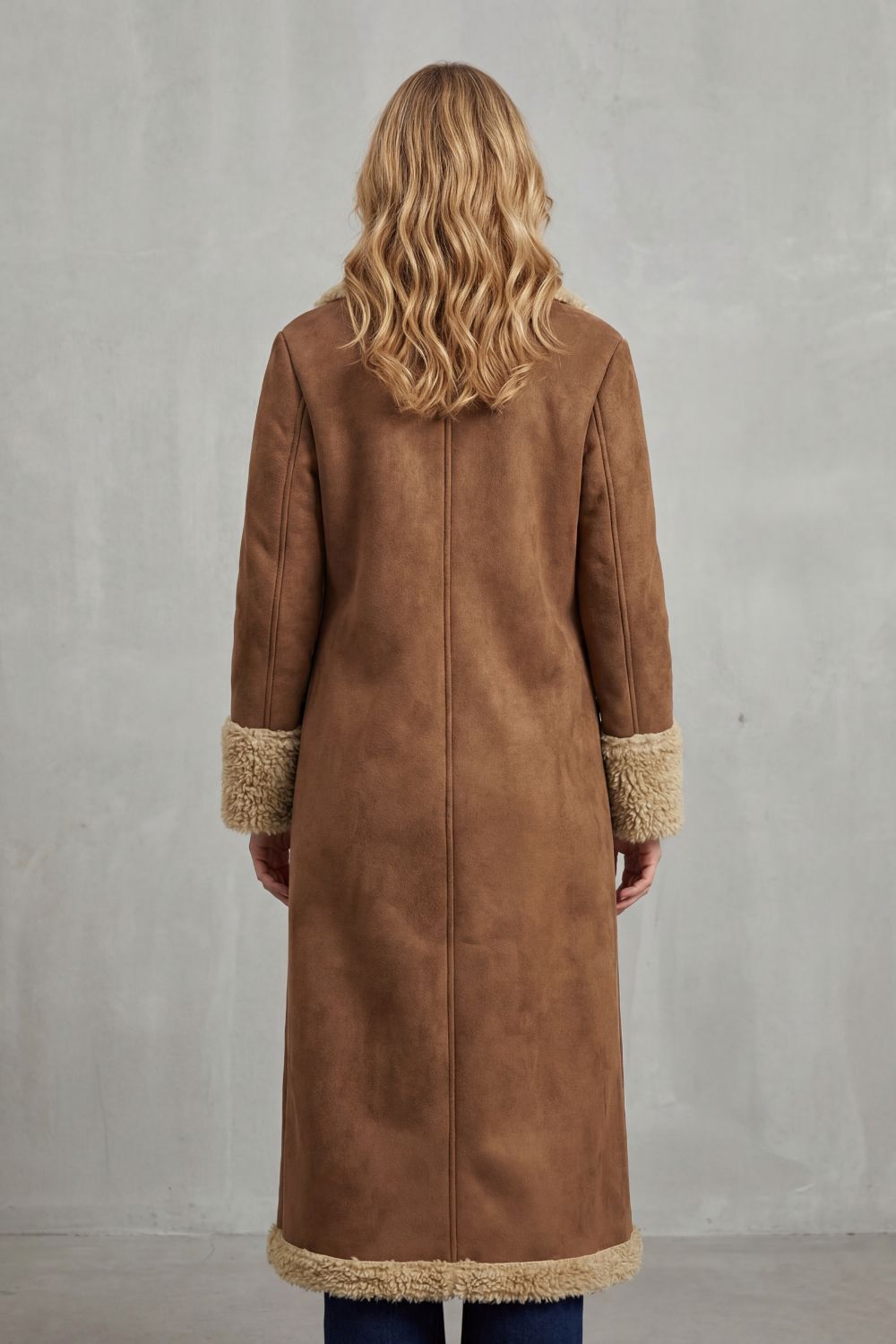 Selvion – Silhueta com forro shearling – Casaco longo de inverno
