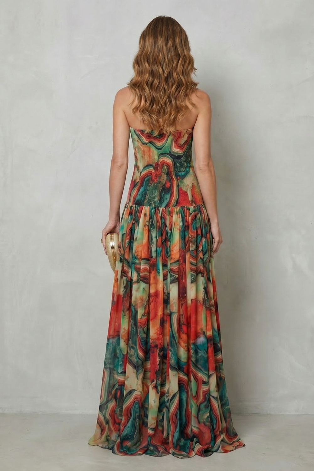 Lavielle – Vestido longo estampado ombro a ombro
