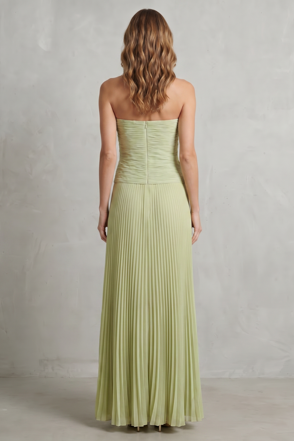 Skyelle – Elegância tomara que caia plissada – Vestido longo