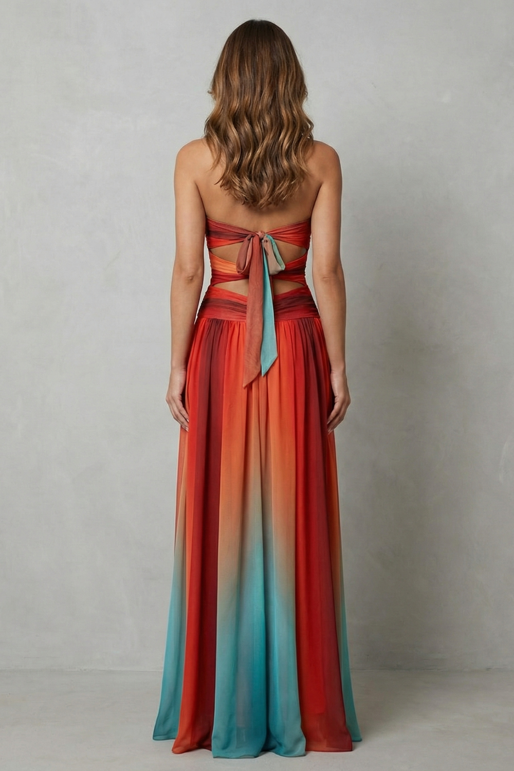 Zafrina – Charme ombré pôr do sol – Vestido longo tomara que caia