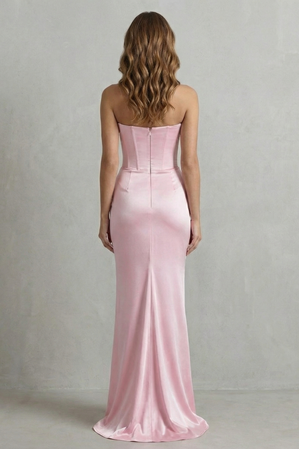 Evelisse – Drapeado de cetim esculpido – Vestido longo tomara que caia com corset