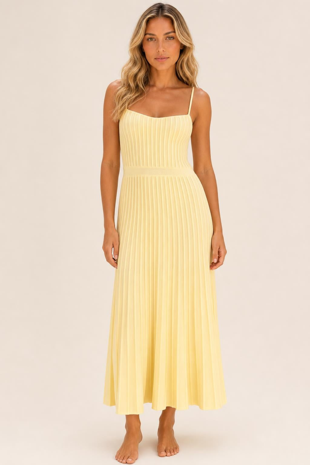 Vestido Midi Tricô Canelado Alça Fina - Fabíola — studio_front — Sofia [085311b1-94b7-4ed5-a12c-63b1d8f813dd]