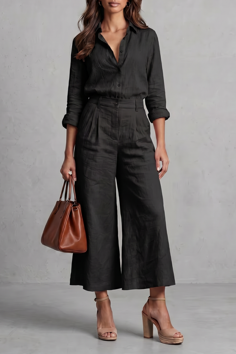 Elavine – Acabamento em linho suave – Conjunto coordenado pantalona