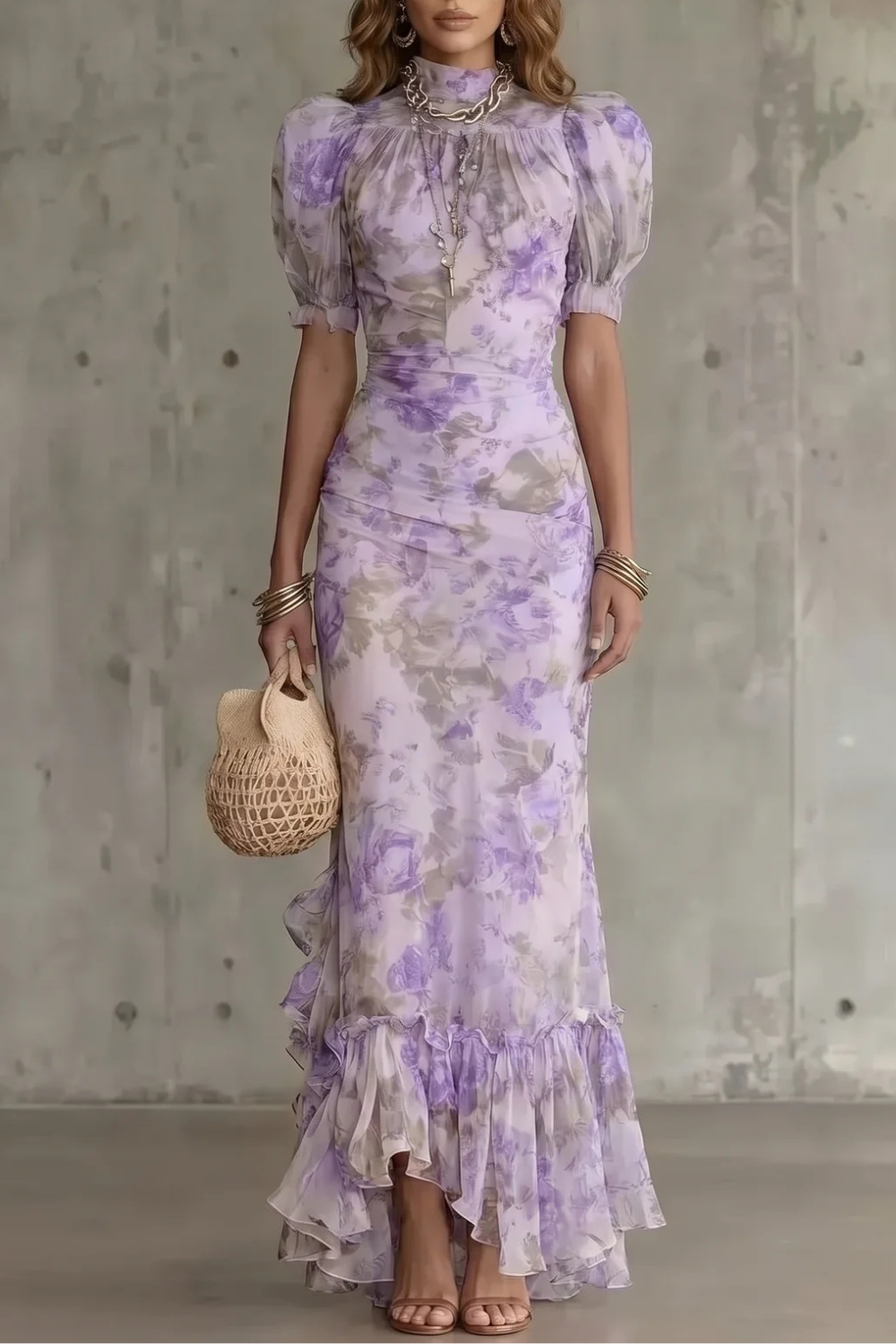 Roselique – Silhueta floral romântica – Vestido longo