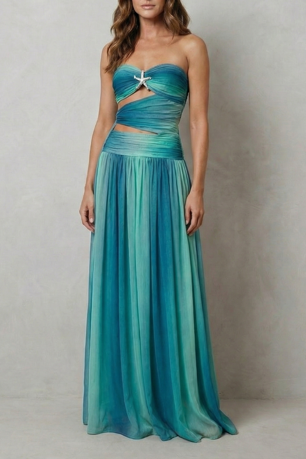 Zafrina – Charme ombré pôr do sol – Vestido longo tomara que caia