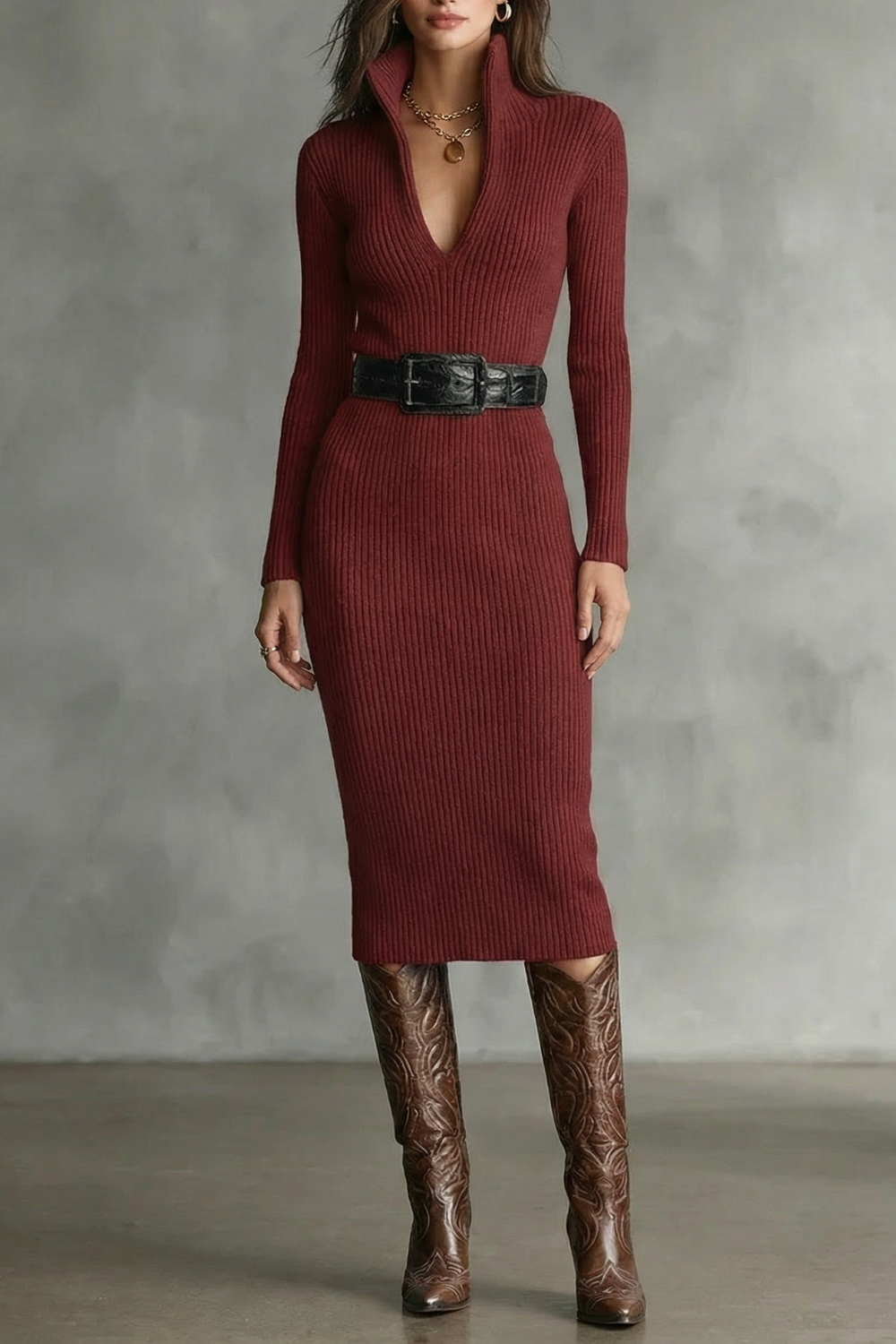 Valenoré – Elegância esculpida – Vestido midi de tricô