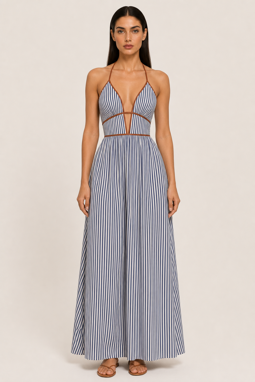 Striped Halter Neck Maxi Dress — studio_front — Helena [0af027a4-f0b6-4b4e-be10-e1dc6a658853]