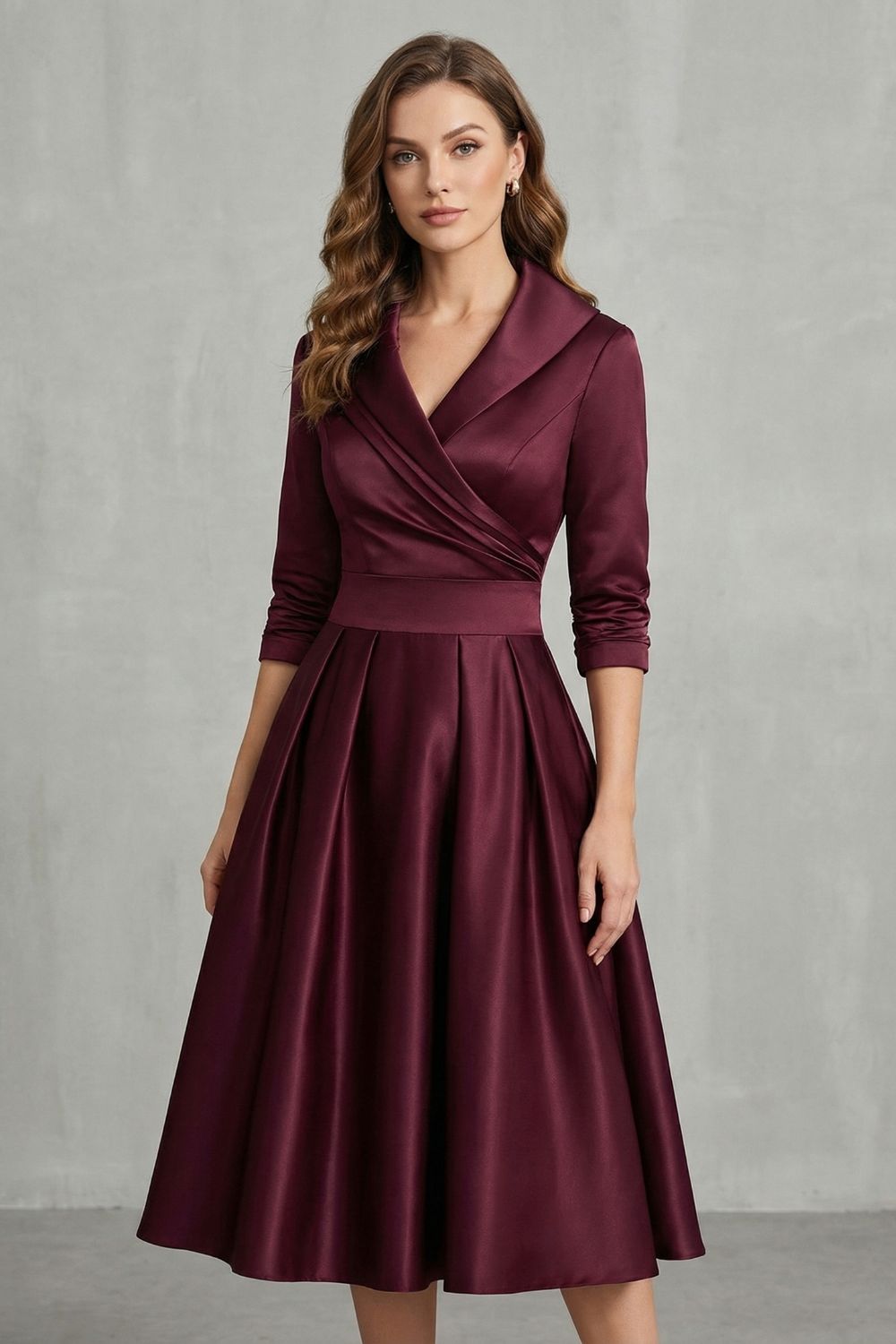 Élodianne – Elegância com gola drapeada – Vestido midi