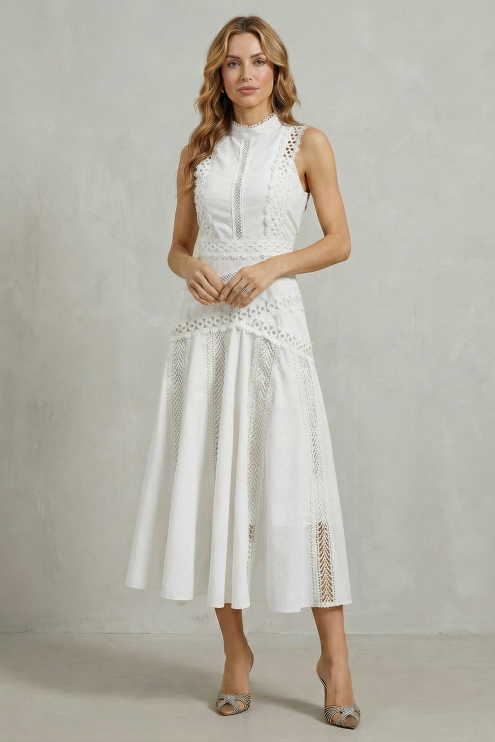 Gracia – Painéis de renda delicados – Vestido midi elegante