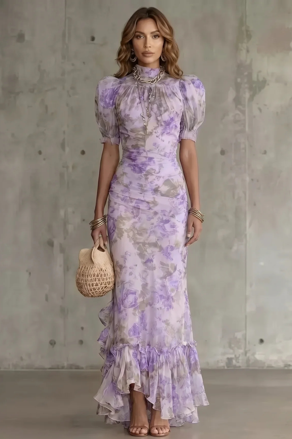 Roselique – Silhueta floral romântica – Vestido longo