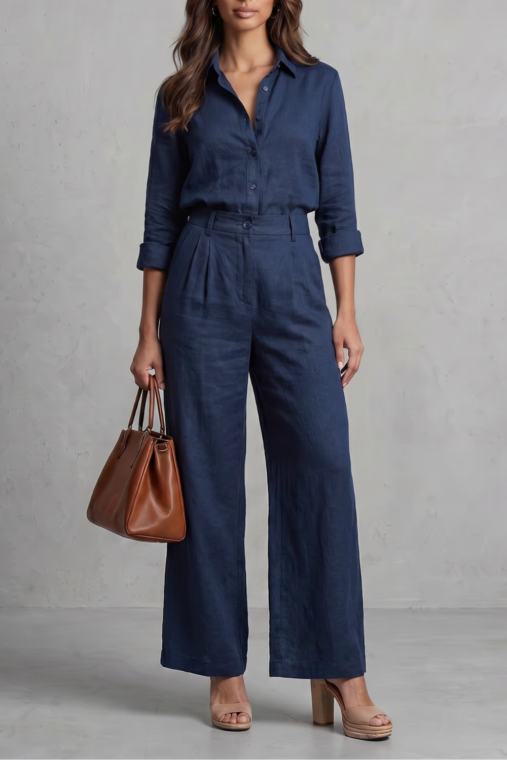 Elavine – Acabamento em linho suave – Conjunto coordenado pantalona