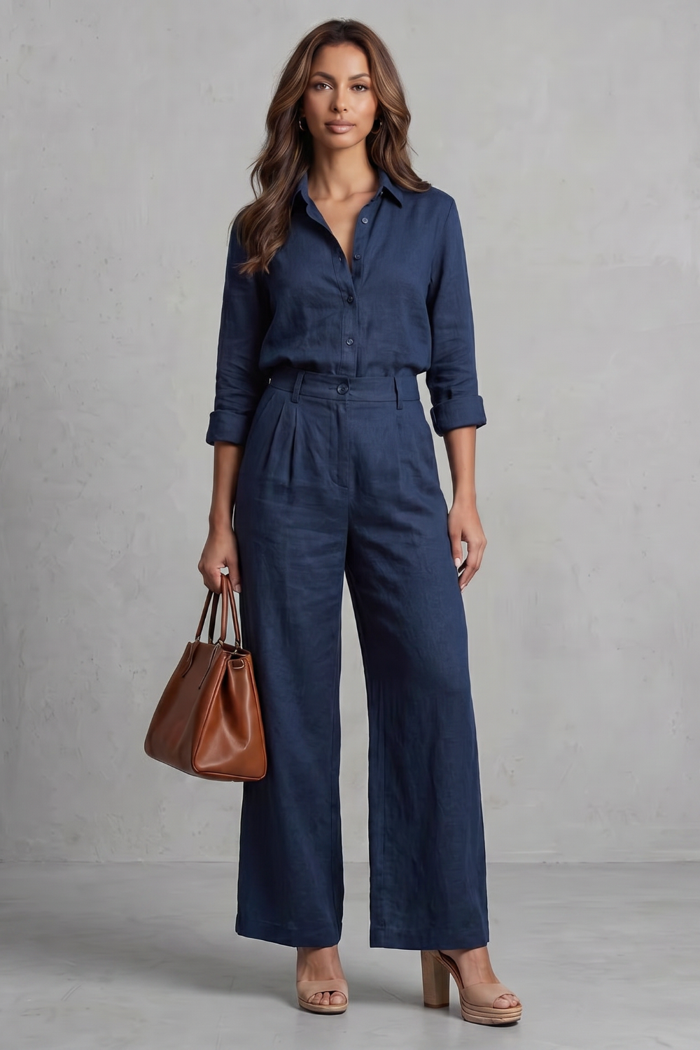 Elavine – Acabamento em linho suave – Conjunto coordenado pantalona