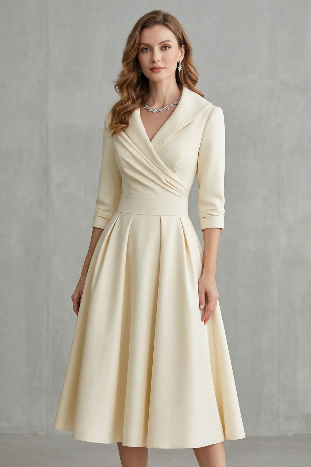Élodianne – Elegância com gola drapeada – Vestido midi