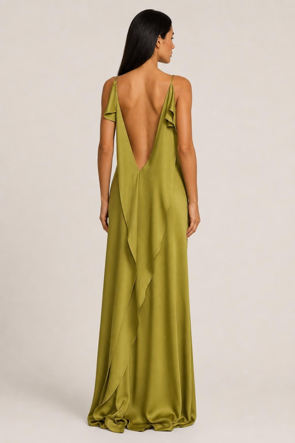Vestido Longo Acetinado com Decote Drapeado - Daline — studio_back — Helena [485b72b6-6bb0-44c4-8221-137b98a0cbd4]