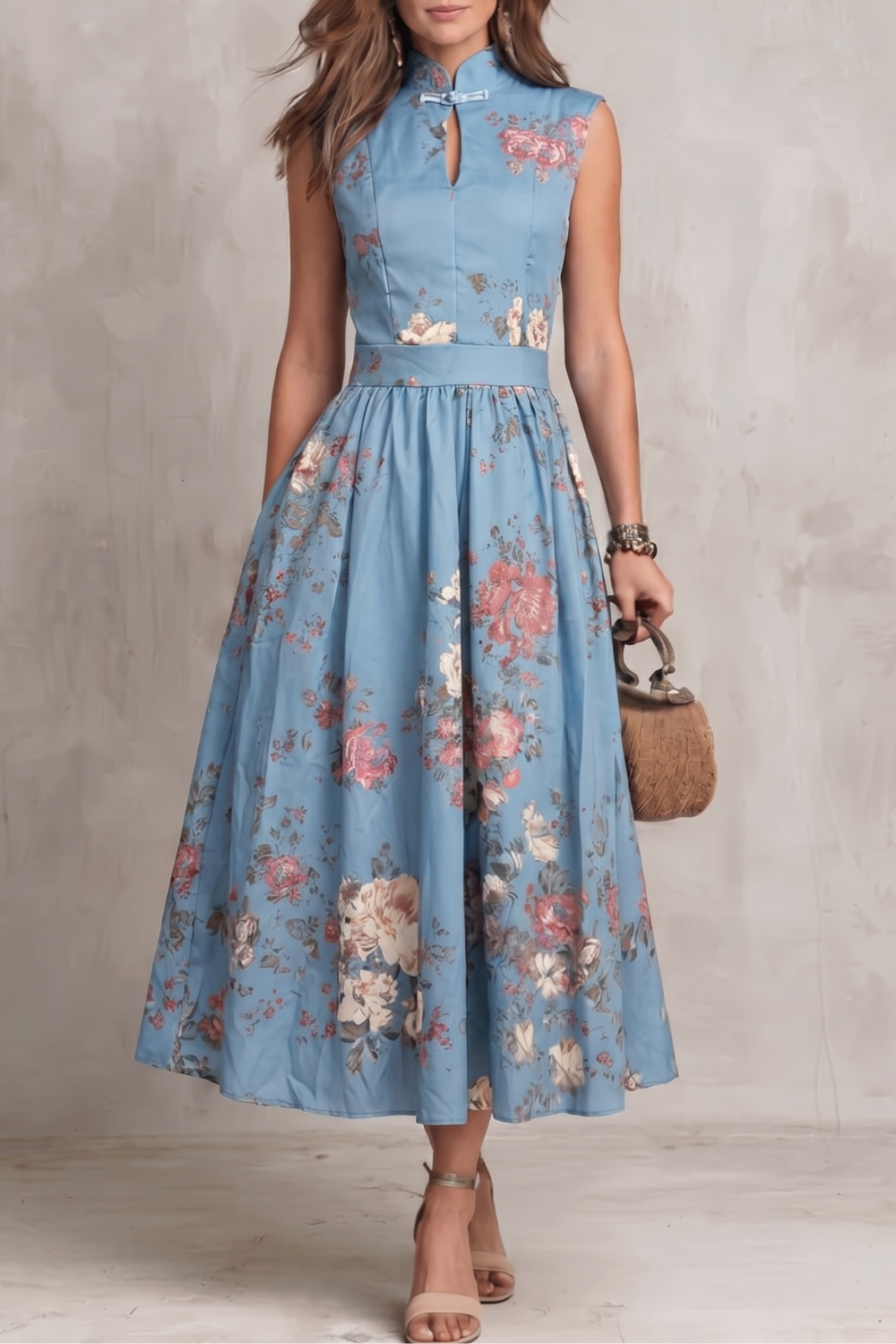 Noirelle – Elegância floral vintage – Vestido midi