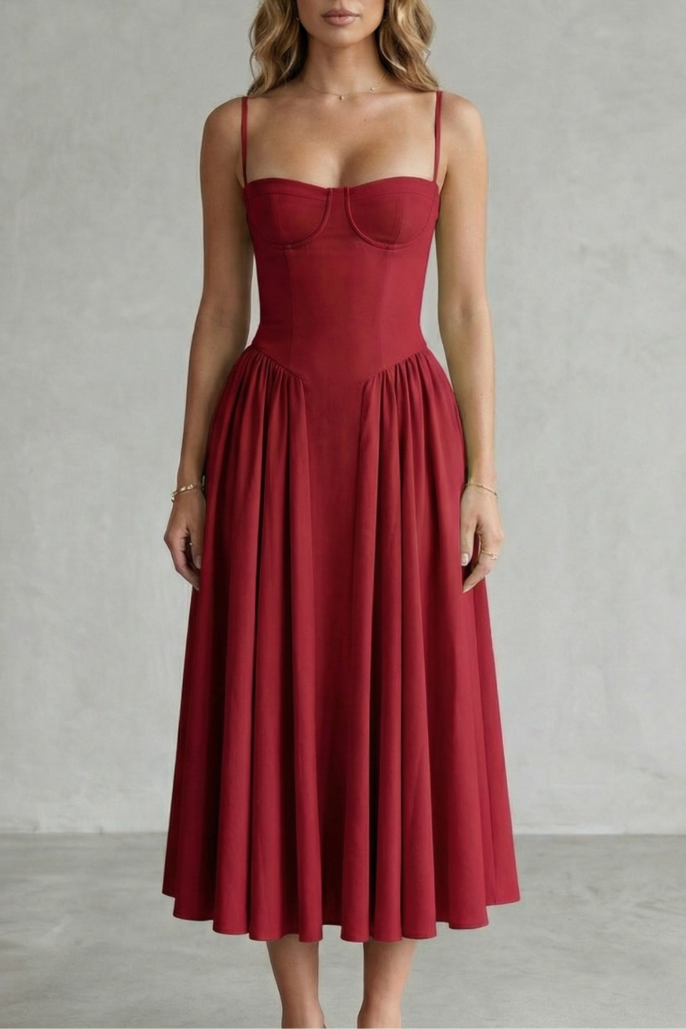 Calliope – Estrutura atemporal – Vestido Midi Feminino Estruturado sem Mangas