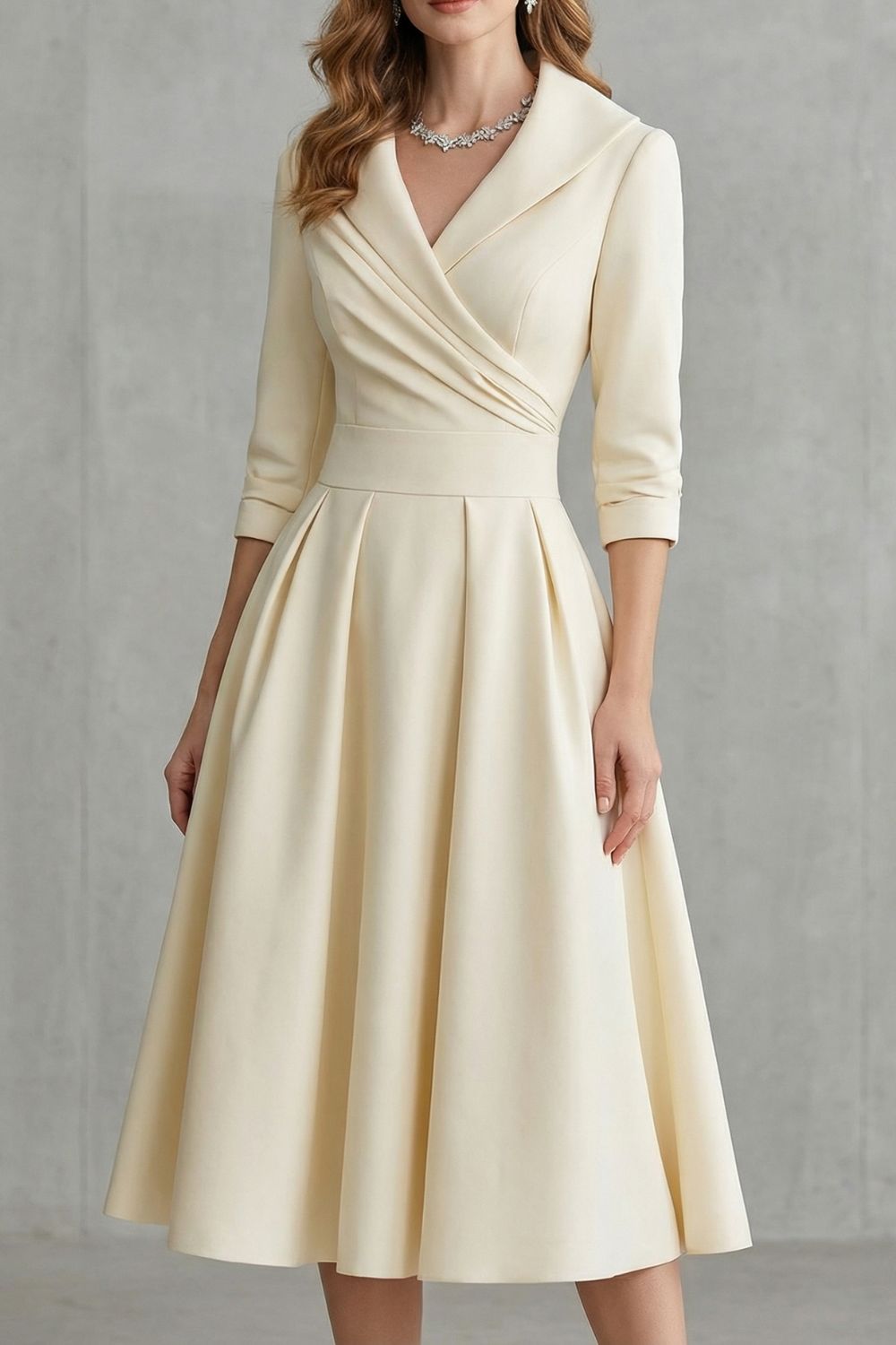 Élodianne – Elegância com gola drapeada – Vestido midi