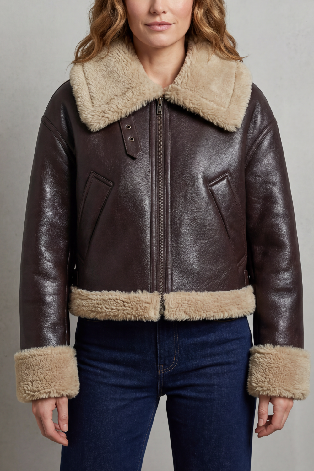 Albinette – Fleece dupla face – Jaqueta aviador cropped