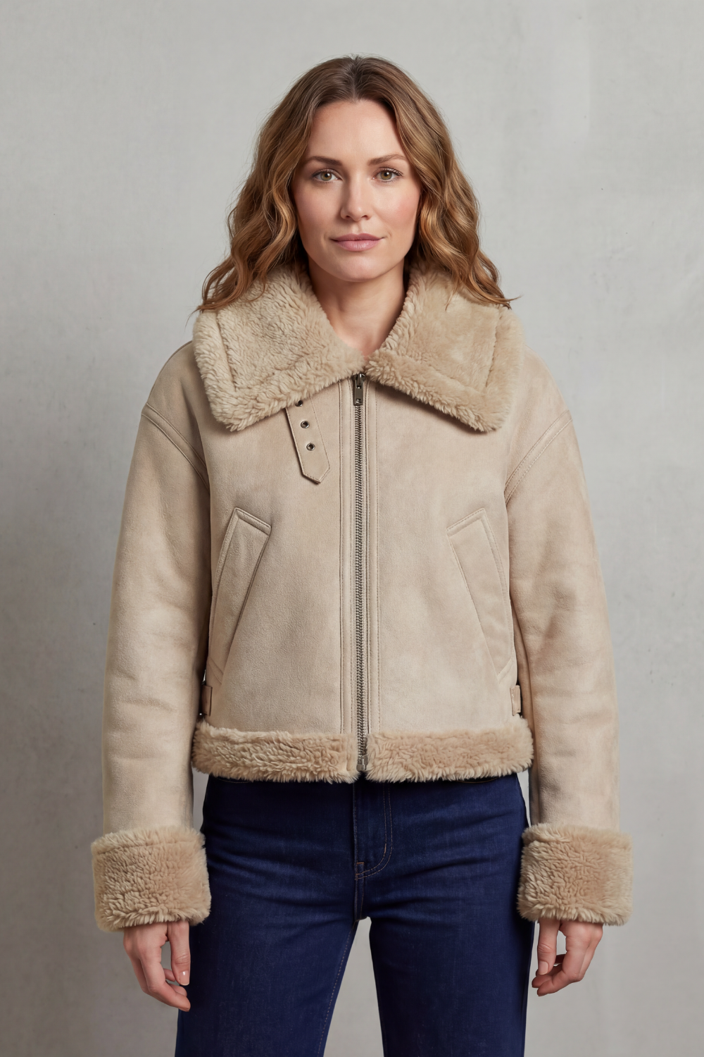 Albinette – Fleece dupla face – Jaqueta aviador cropped