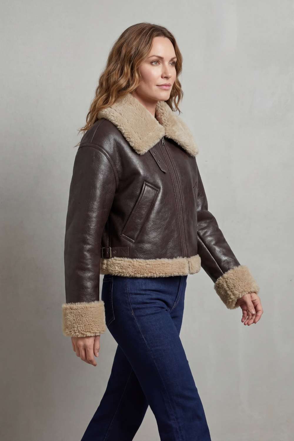 Albinette – Fleece dupla face – Jaqueta aviador cropped