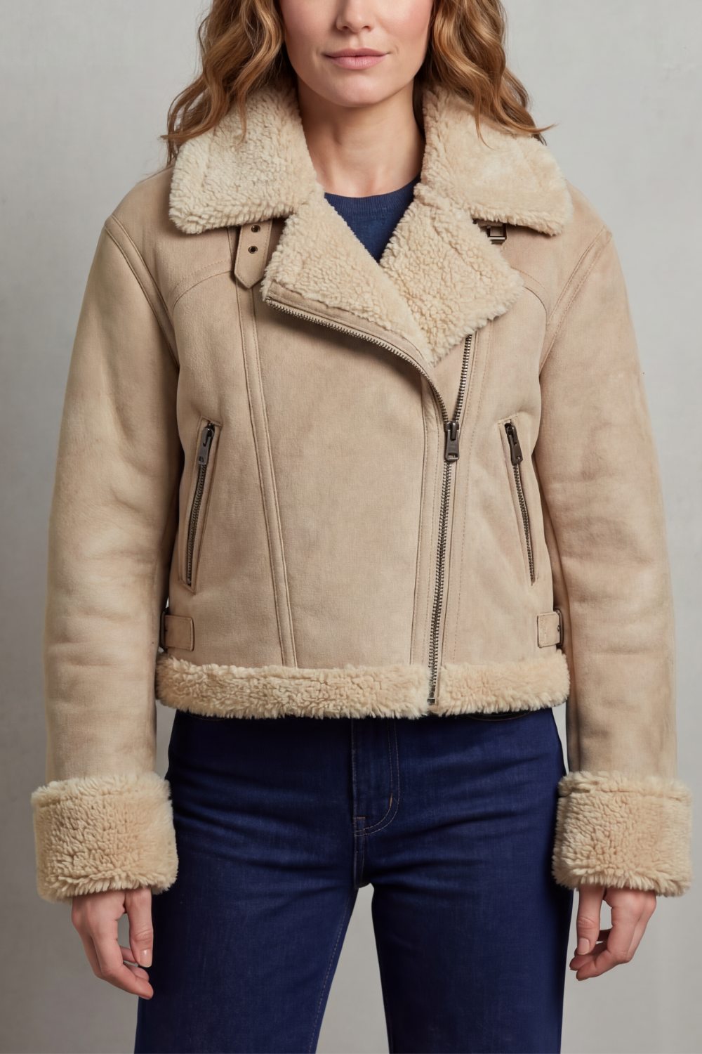 Albinette – Fleece dupla face – Jaqueta aviador cropped