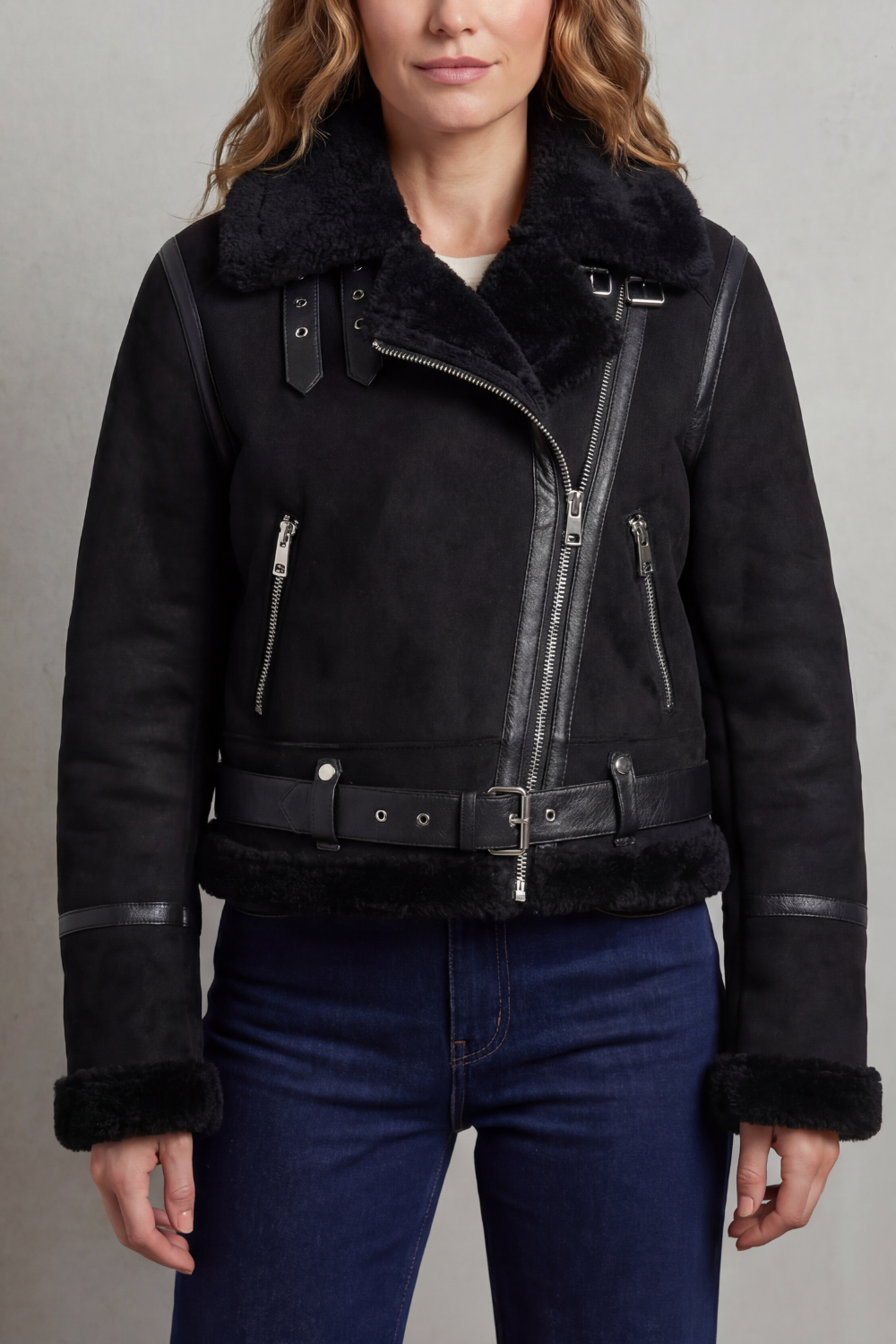 Albinette – Fleece dupla face – Jaqueta aviador cropped