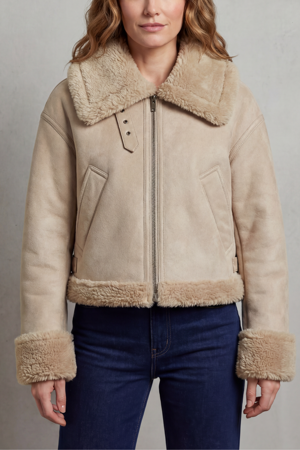 Albinette – Fleece dupla face – Jaqueta aviador cropped