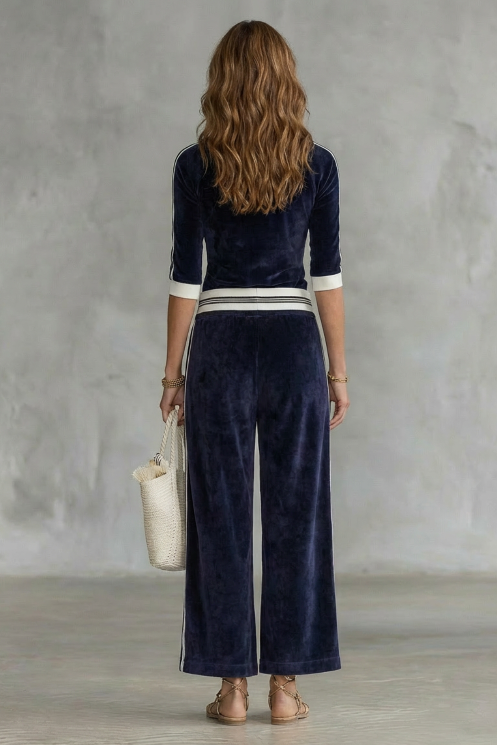 Alix Set – Conjunto de velour luxuoso com top com zíper & calça pantalona