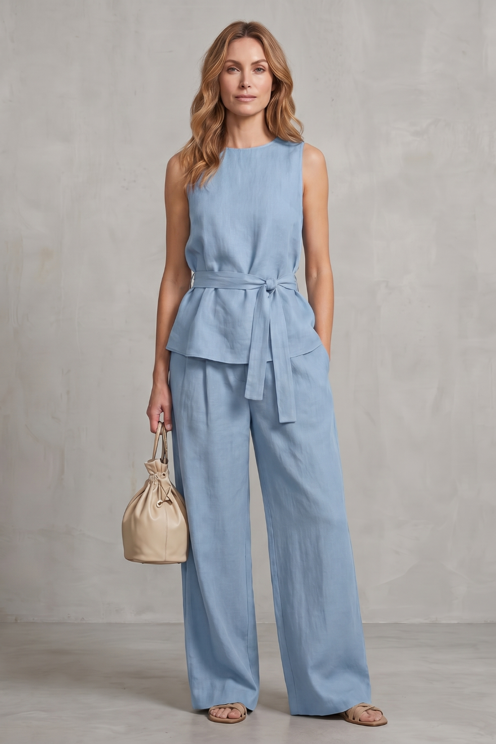 Alvera – Elegante silhueta com amarração na cintura – Conjunto de duas peças com calça
