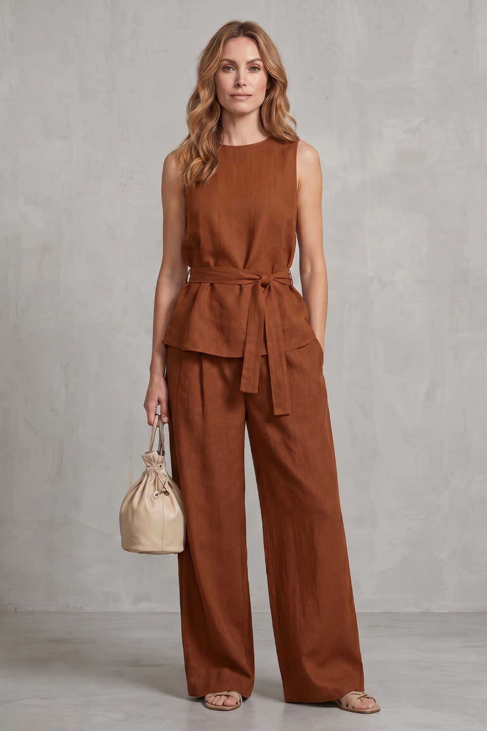 Alvera – Elegante silhueta com amarração na cintura – Conjunto de duas peças com calça