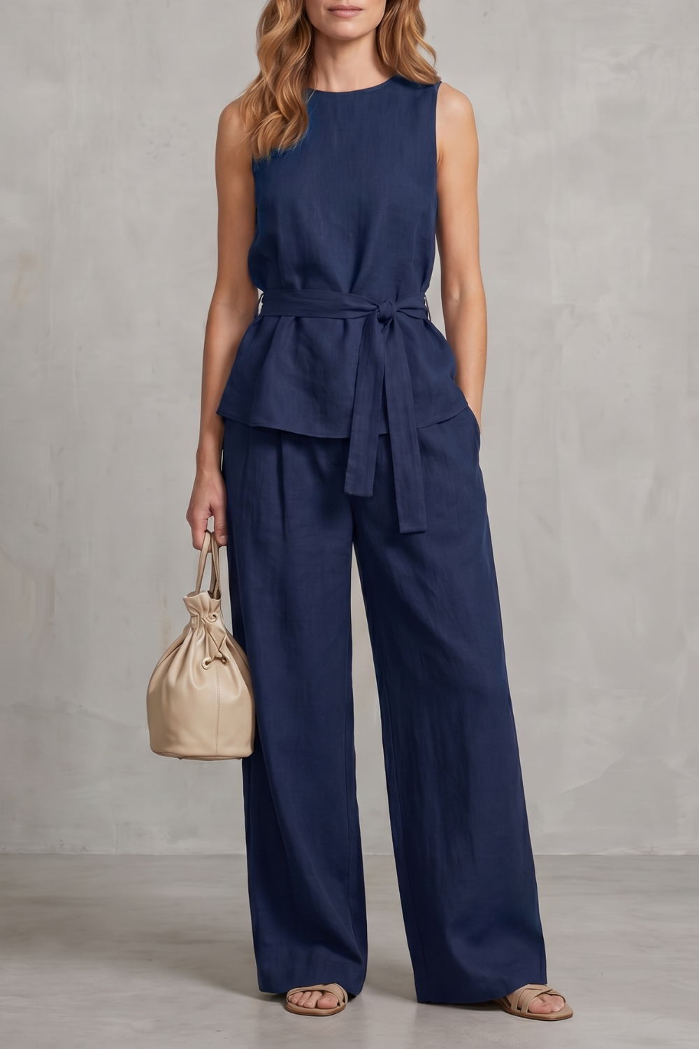 Alvera – Elegante silhueta com amarração na cintura – Conjunto de duas peças com calça