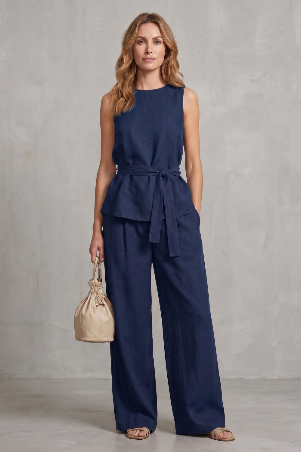 Alvera – Elegante silhueta com amarração na cintura – Conjunto de duas peças com calça