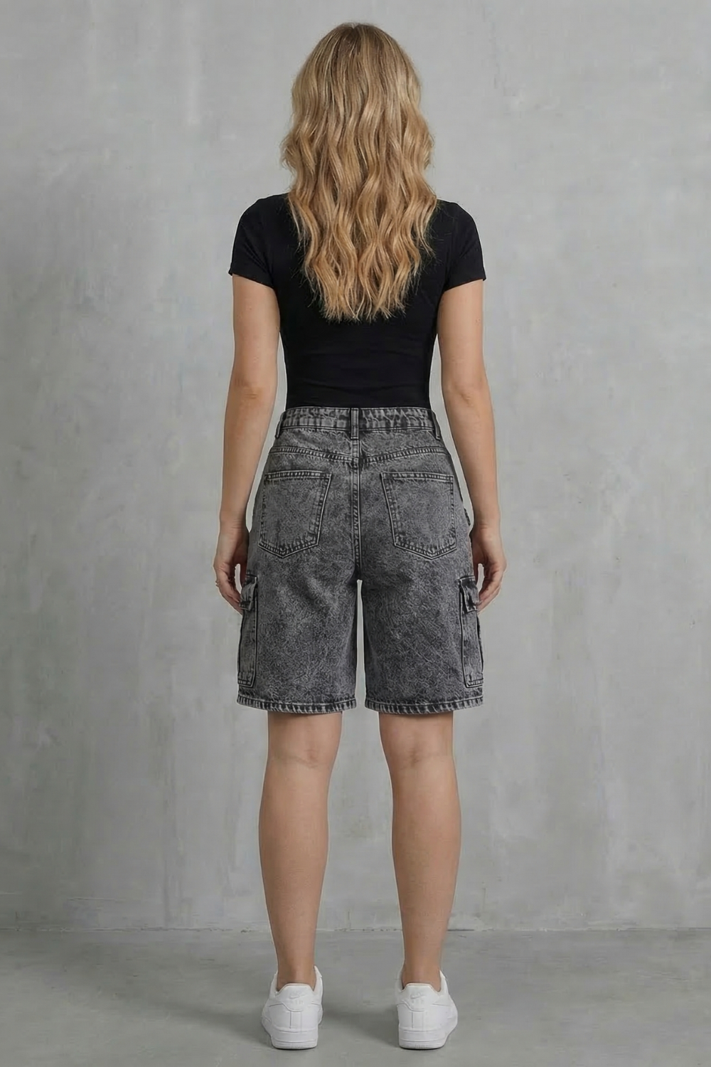Ardenza – Estilo utilitário lavado – Bermuda cargo jeans