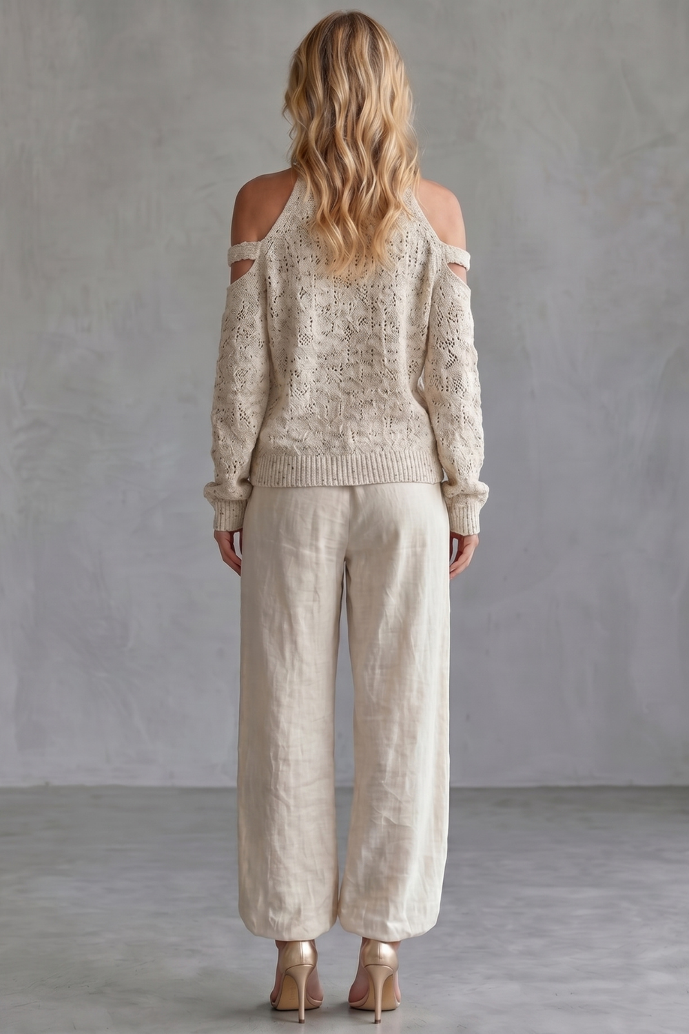 Aurellia – Design ombro a ombro aconchegante – Conjunto de tricô com calça